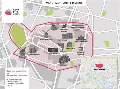 Downloadable map of Montmartre: squares, monuments - PARISCityVISION