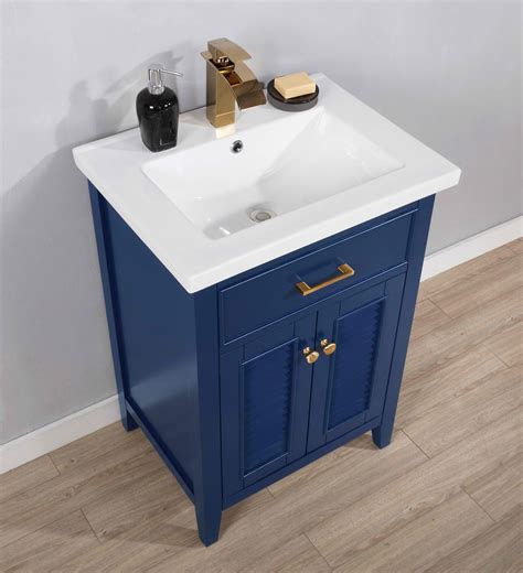 Transitional 24" Single Sink Bathroom Vanity with Porcelain Integrated Counterop in Blue Finish