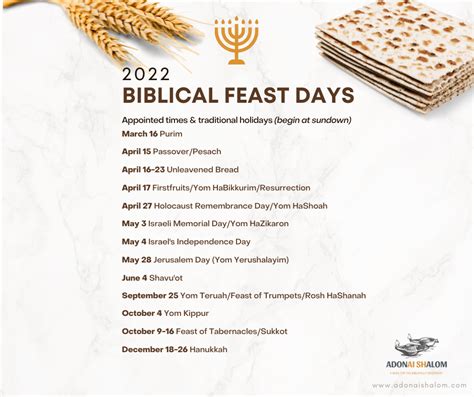 Biblical Feast Days and significant dates: FREE Printable! - Adonai Shalom