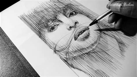 Portrait Drawing With Vertical Lines -Paint With Roshan Art - YouTube