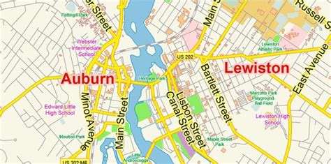 Auburn + Lewiston Maine US PDF Map Vector Exact City Plan Low Detailed Street Map editable Adobe ...