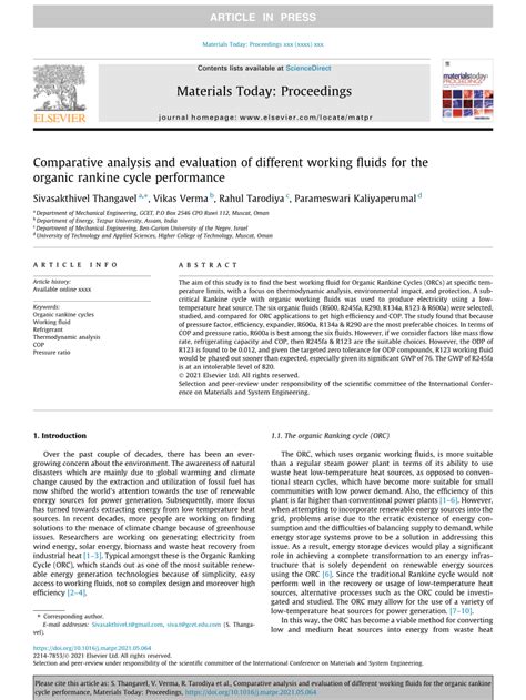 (PDF) Comparative analysis and evaluation of different working fluids for the organic rankine ...