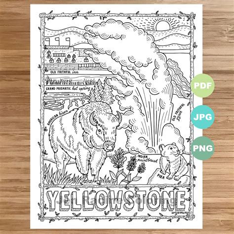 National Park Coloring Page Yellowstone Wyoming National - Etsy