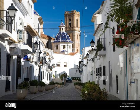 Altea street scene in old town, Alicante, Spain, Europe Stock Photo - Alamy