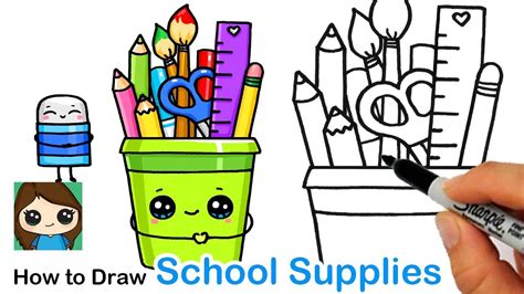 How to Draw a Cup of Back To School Supplies Easy - YouTube