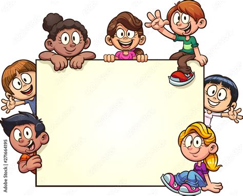 Cartoon kids with big blank banner clip art. Vector illustration with ...