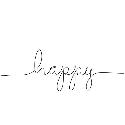 Continuous one line drawing of a happy word. Handwritten lettering concept isolated on white ...