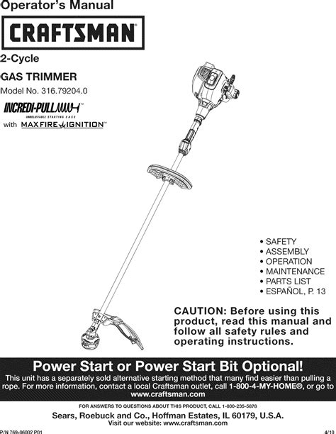 Craftsman 316792040 User Manual TRIMMER Manuals And Guides L1005698