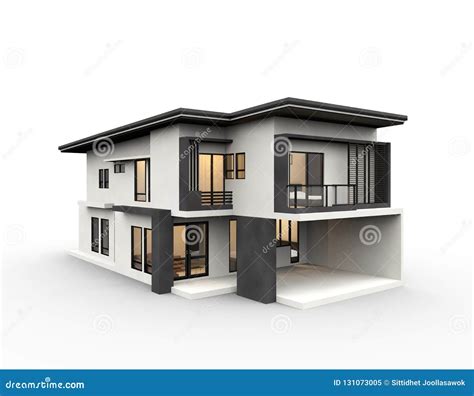 Modern House 3d Rendering Luxury Style Isolated on White Background. Stock Illustration ...