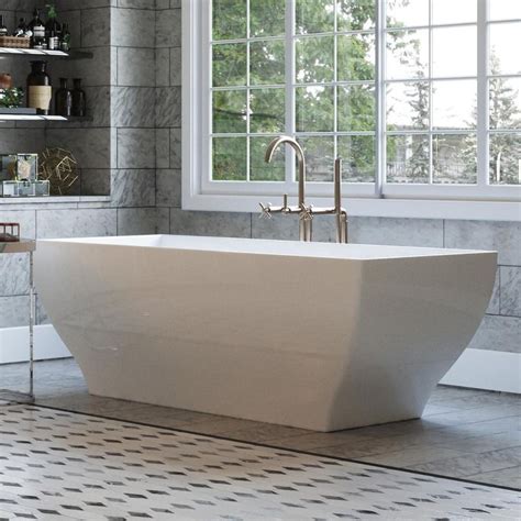 PELHAM & WHITE Manchester 63 in. Acrylic Angled Rectangle Freestanding Bathtub in White, Drain ...