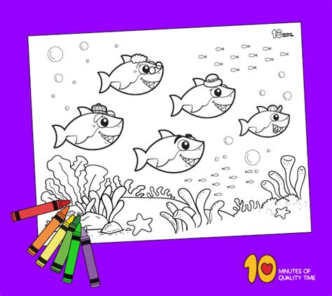 Baby Shark and Family Coloring Page – 10 Minutes of Quality Time