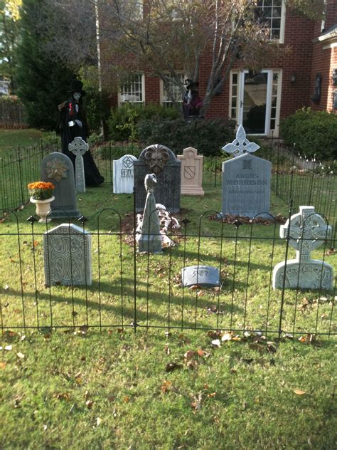 The Halloween Graveyard~! Halloween Graveyard Decorations, Halloween Tombstones, Halloween Party ...