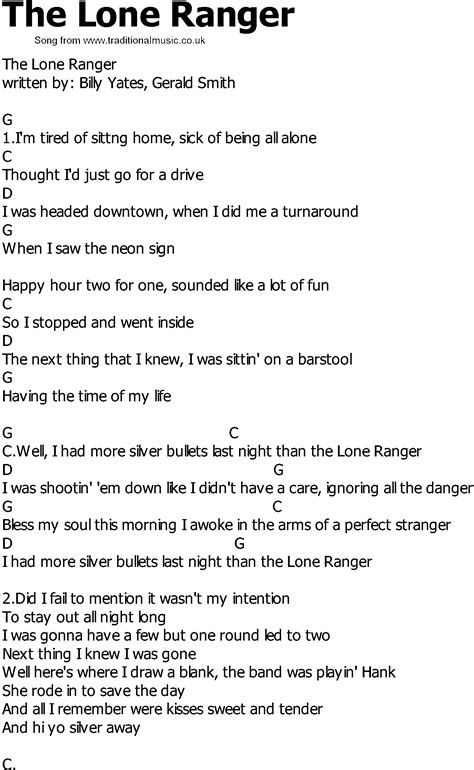 Old Country song lyrics with chords - The Lone Ranger