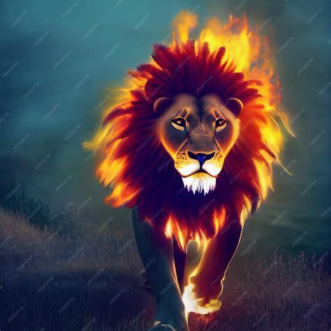 Premium Photo | Lion with mane made of fire creative illustration