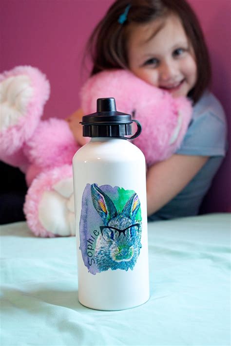 Personalized Rabbit Water Bottle for Kids Hipster Bunny | Etsy