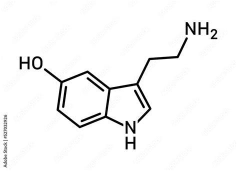 Serotonin or 5-hydroxytryptamine molecular structure with letters line ...