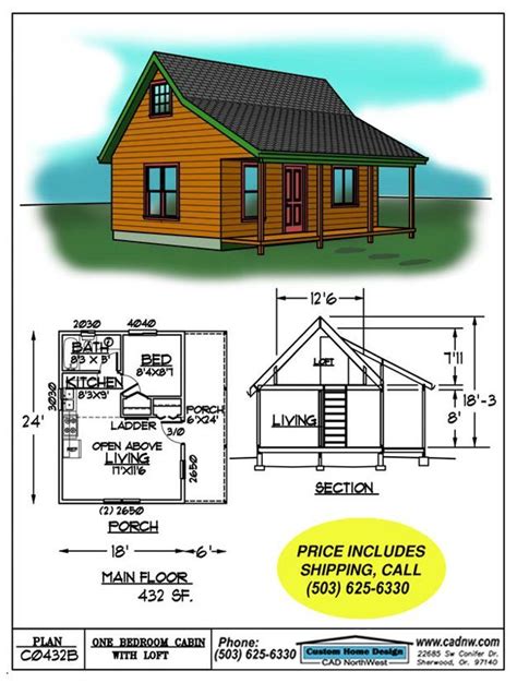 C0432B Cabin Plan Details | Small cabin plans, Cabin floor plans, Cabin ...