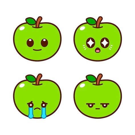 Premium Vector | Set of cute green apple stickers