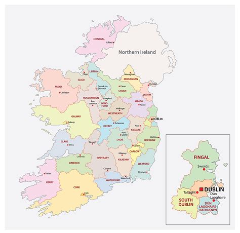 Map Of Republic Of Ireland Showing Counties - Topographic Map World
