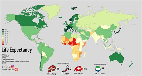 Life expectancy in the world [OC] : r/MapPorn