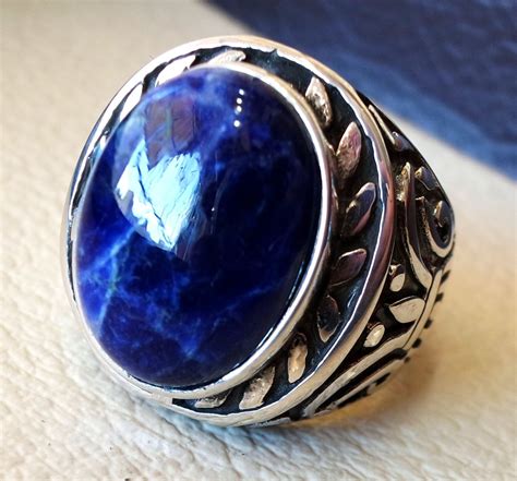 Sodalite huge natural stone dark royal blue men ring sterling | Etsy