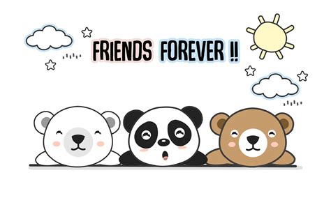 Friends forever greeting card with little animals. Cute bears cartoon vector illustration ...