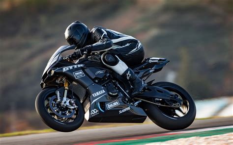 Download wallpapers Yamaha YZF-R1, 2018, GYTR, black sport motorcycles, racing track, black YZF ...