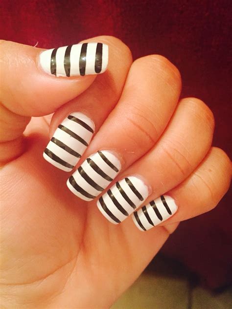 White nails with black stripes White Nails, Black Stripes, Nail Art ...