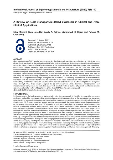 (PDF) A Review on Gold Nanoparticles-Based Biosensors in Clinical and ...