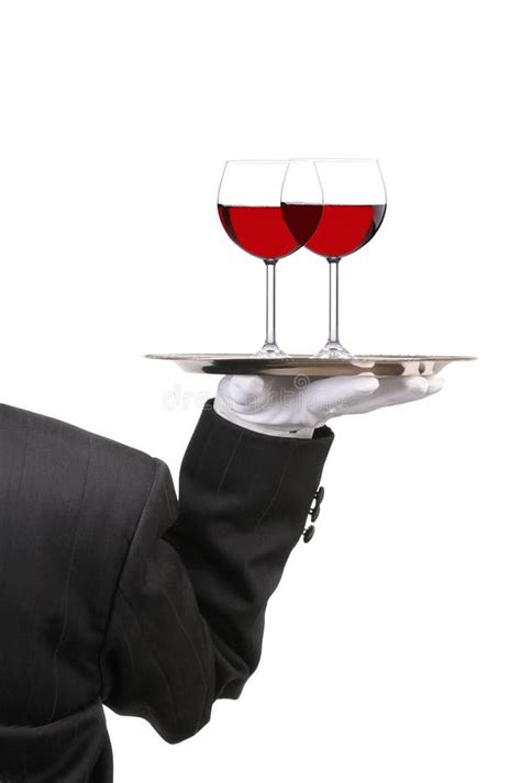 Butler with Wine Glasses on Tray Stock Photo - Image of formalwear, merlot: 13975080