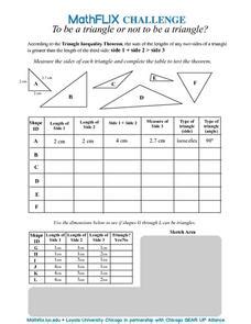 Countdown Challenge: Triangle Inequality Theorem Worksheet for 7th - 8th Grade | Lesson Planet