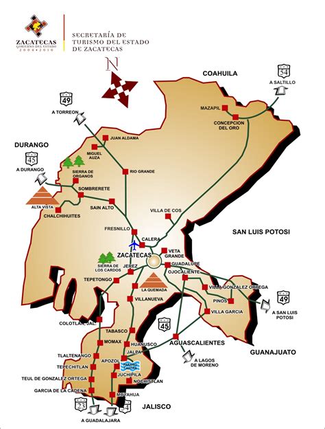 Mapa de Zacatecas - Mapa Físico, Geográfico, Político, turístico y ...