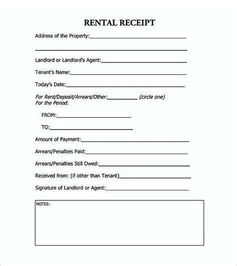 Rent Invoice Template | Printable rent Payment Receipt PDF Free