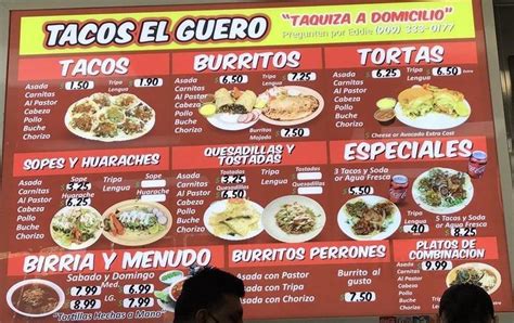 Tacos El Guero menu in Rialto, California, USA