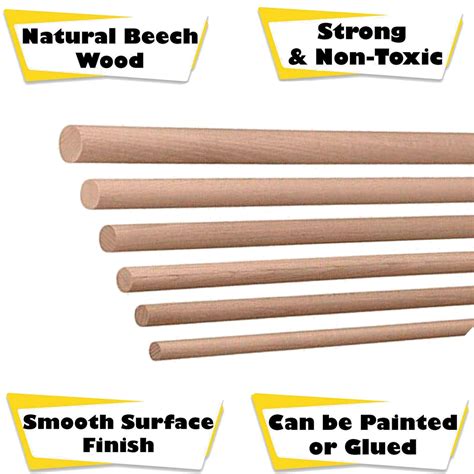 Beech Dowel Smooth Wood Rod Pegs - 300mm length - Moderix