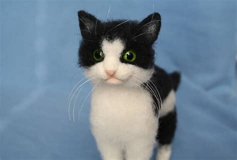 Needle Felted Cat. Black and White Cat. Felted Cat. Felt