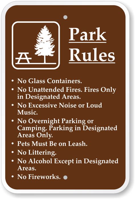 Park Signs, Brown Park Guide Signs, Park Rules Signs