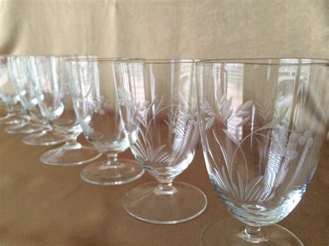 Crystal Glasses Floral Etched Short Stem Wine Elegant