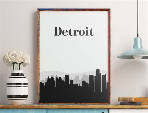 Detroit Wall Art Print Detroit Art Detroit Skyline Detroit - Etsy