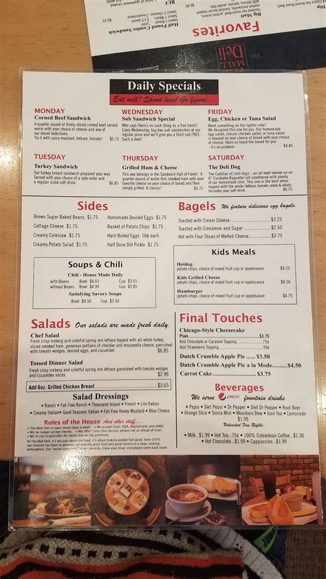 Menu at The Mall Deli restaurant, Pittsburg