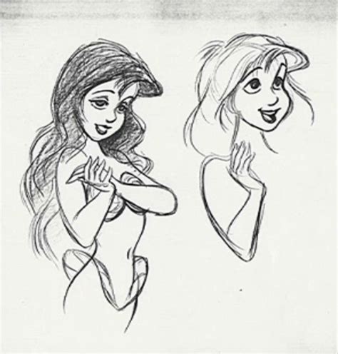 Concept art from the 1989 Disney film, 'The Little Mermaid' Rough Ariel ...