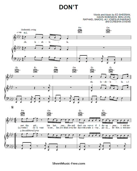 Don't Sheet Music Ed Sheeran - ♪ SHEETMUSIC-FREE.COM