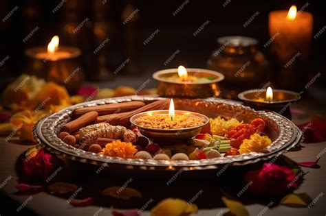 Premium AI Image | Diwali Puja Thali and Offerings