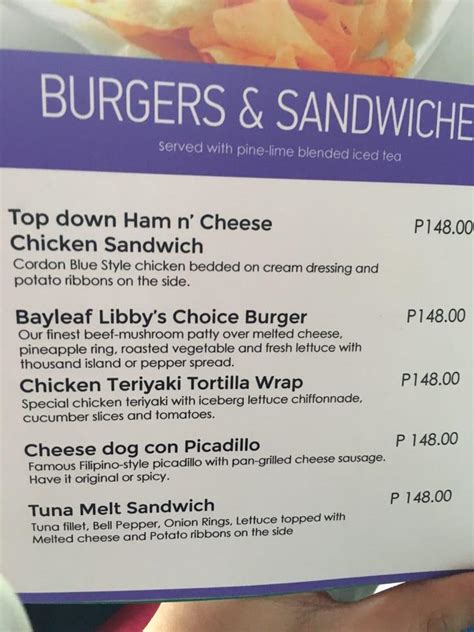 Menu at Bay Leaf Restaurant, Baguio