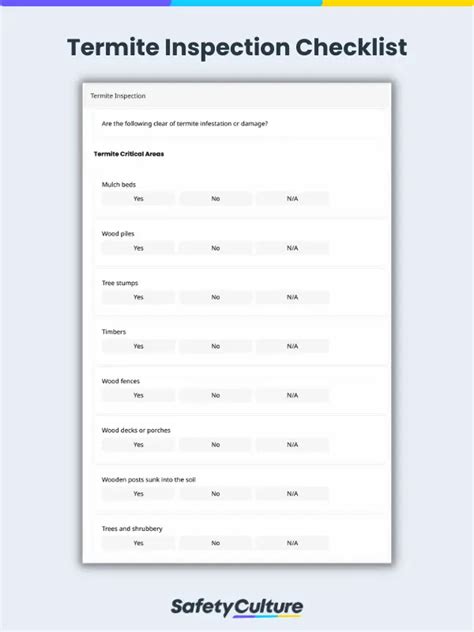 Free Termite Inspection Checklist | PDF | SafetyCulture