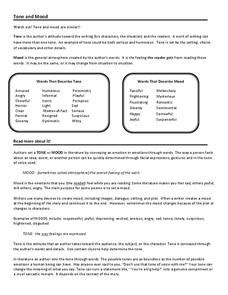 Tone and Mood Worksheet for 8th - 12th Grade | Lesson Planet