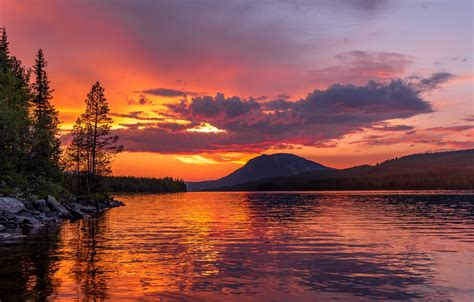 Wallpaper sunset, mountain, lake images for desktop, section пейзажи - download