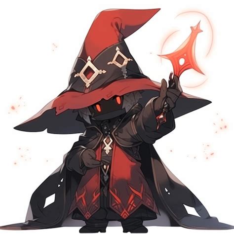 Premium AI Image | A cute chibi black mage character with magical powers in anime style on a ...