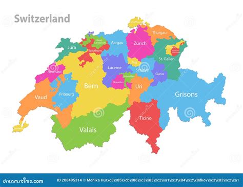 Switzerland Map, Administrative Division, Separate Individual Regions ...