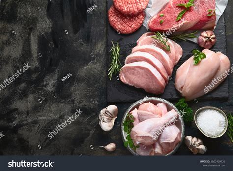 Different Types Raw Meat On Black Stock Photo 1502429726 | Shutterstock